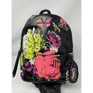 Victoria's Secret Small City Backpack Black Floral Pink Green EUC